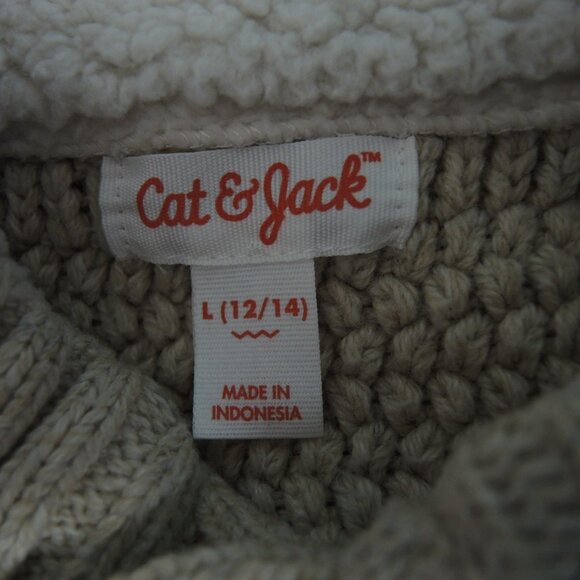 4/$25 Cat & Jack Cable Knit Pullover Sweater Cream Mock Neck Collar Sz L 12/14 - Picture 5 of 7